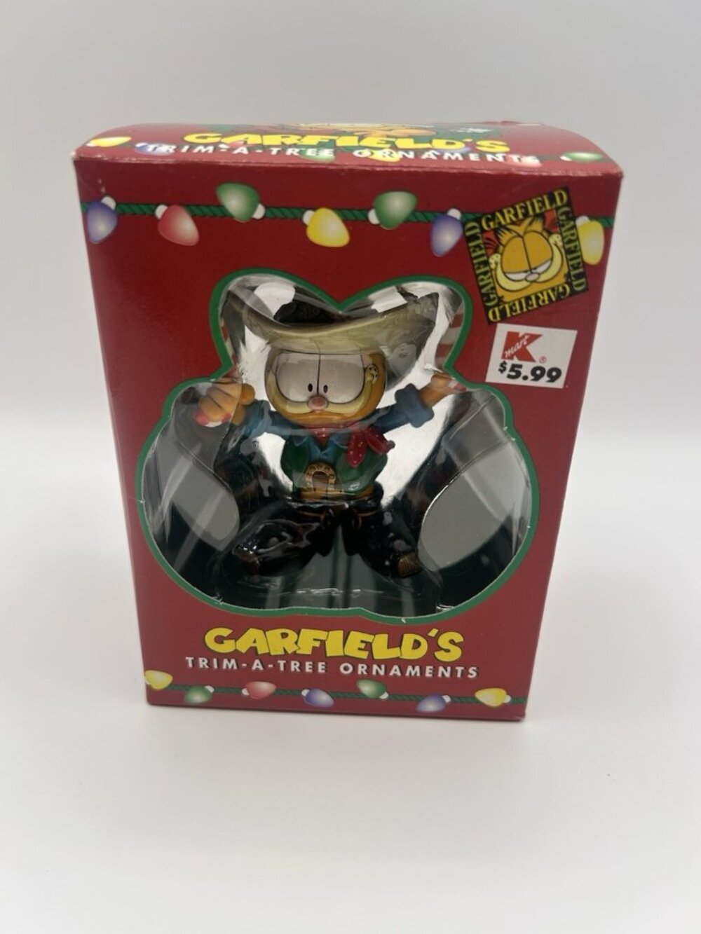 GARFIELD Ornament Trim-A-Tree Paws Christmas COWBOY Candy Cane Guns 1996 Vintage